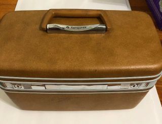 Vintage Tan Samsonite Silhouette Train Case Make - Up Carry - On Cosmetic Luggage 15