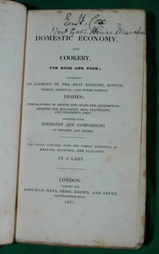 1st ed.  1827,  DOMESTIC ECONOMY & COOKERY FOR RICH AND POOR,  MARIA ELIZA RUNDELL 2