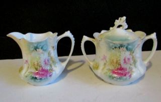 Vtg Rs Prussia Porcelain Creamer Pitcher & Sugar Bowl Lovely Floral