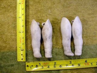 4 X Excavated Vintage Bisque Doll Legs With Loop Hole A Pair 2.  5 " Age 1890 11443