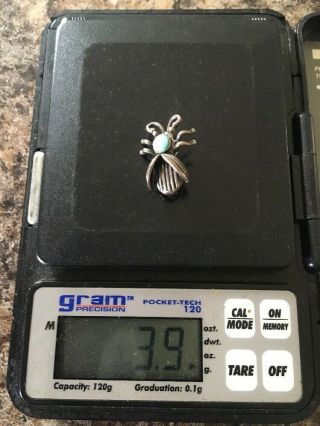 Vintage Sterling Silver & Turquoise Navajo Bug Beetle Insect Brooch Pin Signed