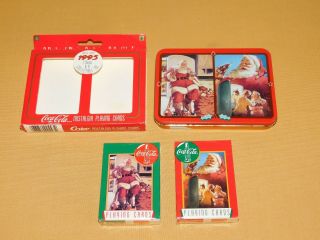 Vintage 1995 Coca Cola 2 Decks Santa Claus Christmas Playing Cards In Tin