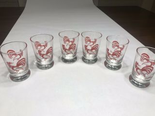 Vintage Red Rooster Juice Glasses By Libby Set Of 6