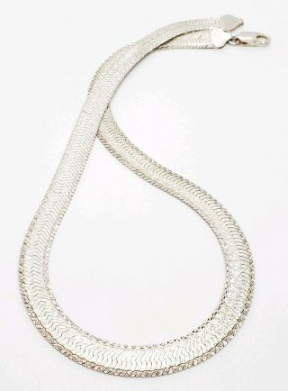 Vintage Signed Milor 925 Sterling Silver Italy Wide Modernist Chain Necklace