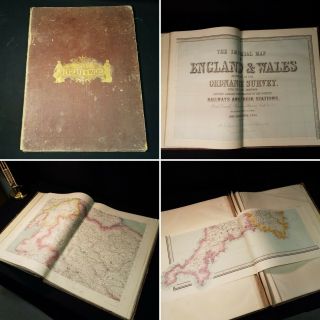 1870 Elephant Folio Imperial Map Of England And Wales Large Atlas Colour Sheets