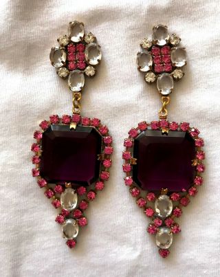 Vintage Jewelry Rhinestone Puzett Earrings Husar.  D C - 505