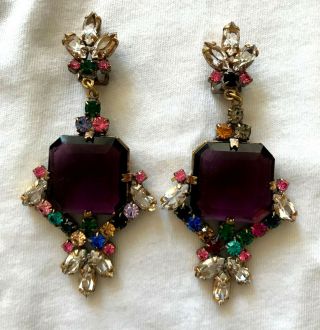 Vintage Jewelry Rhinestone Puzett Earrings Husar.  D C - 504