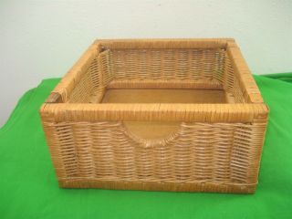 Vintage Square Hand Woven Basket Display Storage Piece Wooden Base