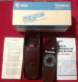 Vintage Rotary Dial Wall Brown Telephone Trimline At&t With Package