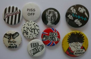 9 Badges Vintage Late 1970s Music Mixed Sex Pistols Clash Ants Blondie