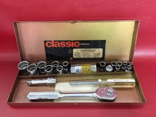 Euc Vintage Industro Classic 1/4 " & 3/8  Socket Set Duro - Chrome Made In Usa
