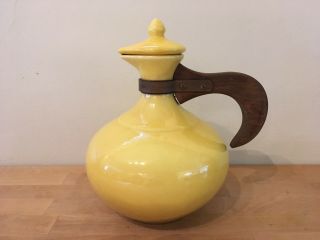 Vintage Bauer California Pottery Plainware Pitcher Coffee Carafe W/ Lid - Yellow