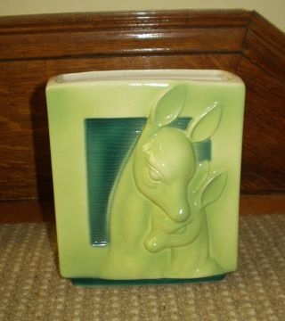 Vintage Pottery Doe Deer With Fawn Chartreuse & Green Vase - Royal Copley?