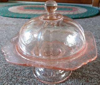 Vintage Pink Depression Glass Candy Bowl & Cover.