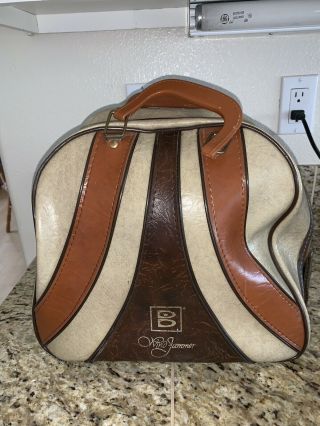 Vintage Brunswick Wind Jammer Bowling Bag Brown,  Tan,  White Leather Gr8 Cond.