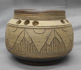 Old vintage signed art pottery stoneware vase candle votive Tuttle 4