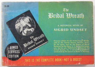 The Bridal Wreath Sigrid Undset Armed Services Edition Pb R - 30 World War Two