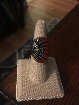Vintage Angelena Laahty Native American Inlaid Ring Size 8.  5 18g