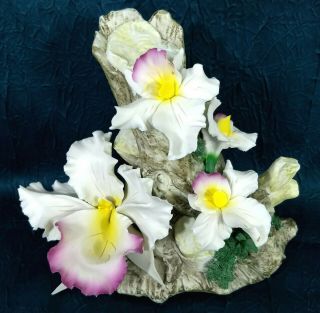 Vintage Fabar Capodimonte Italian Porcelain Flowers Wood Tree Centerpiece Italy