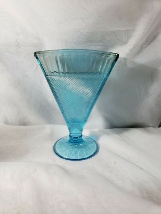 Vintage Light Blue Glass Fan Vase Art Deco Pretty