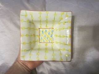 Vintage Mackenzie Childs Square Bowl Dish Dots & Dashes Retired Art Pottery 1983
