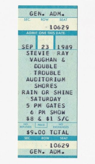 Vintage Stevie Ray Vaughan & Double Trouble 1989 Concert Ticket