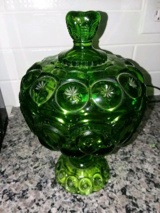 Green Le Smith Depression Vintage Moon And Stars Candy Dish With Lid
