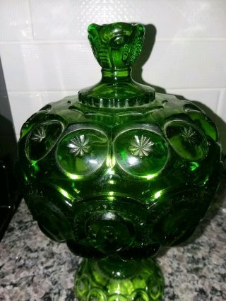 Green LE Smith Depression Vintage Moon and Stars Candy Dish with Lid 2