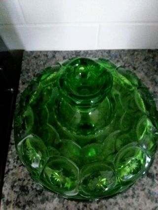 Green LE Smith Depression Vintage Moon and Stars Candy Dish with Lid 5