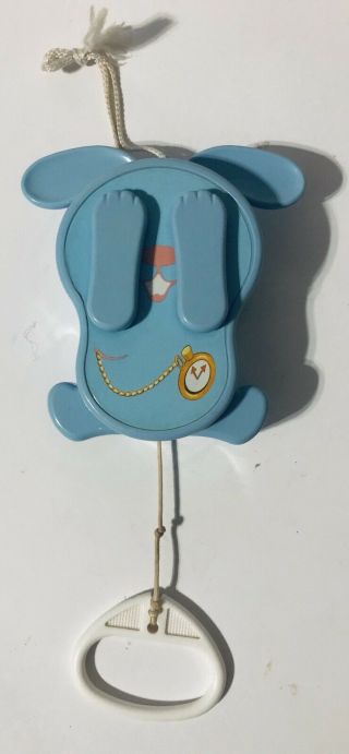 Vtg 1980 TOMY Peek - a - Boo Bunny Pull String Musical Baby Lullaby Crib Toy Blue 2