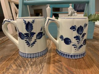 Vintage Delftware Holland Pair Mugs Steins 2 12B Windmills Flowers 2