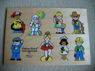 Vintage Fisher Price Wood Preschool Puzzles 503 Occupations & 510 Nursery Rhymes