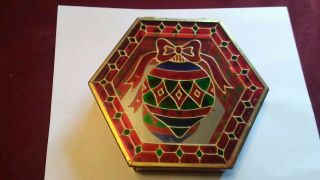 Vtg Brass And Glass Curio Trinket Jewelry Box Mirrored Christmas Stained Octagon