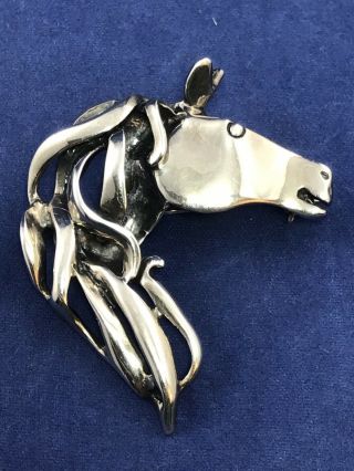 Vintage Sterling Silver Modernist Horse Stallion Head Brooch Or Pendant - Signed