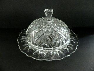 Vintage Anchor Hocking Early American Prescut Covered Round Glass Butter Dish