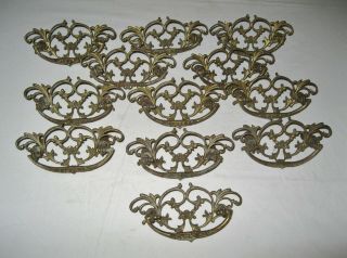 Set Of 12 Vintage Antique Ornate Solid Brass Drawer Pulls