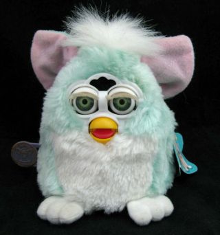Vtg Furby Babies Light Blue White With Pink Hair Tag Model 70 - 940 1999 2c