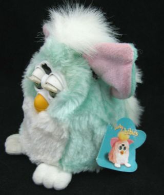 VTG Furby Babies Light Blue White with Pink Hair Tag Model 70 - 940 1999 2C 2