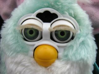 VTG Furby Babies Light Blue White with Pink Hair Tag Model 70 - 940 1999 2C 5