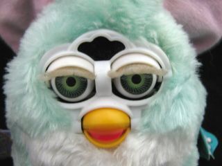 VTG Furby Babies Light Blue White with Pink Hair Tag Model 70 - 940 1999 2C 6