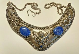 Vintage Ethnic Sterling Silver Necklace With Lapis Lazuli
