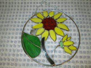 Vintage Sun Flower Stained Glass Sun Catcher 8 " Diameter