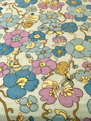 Vintage Queen Flat Bed Sheet Floral Groovy Mod Flower Power 1960s 1970s Blue
