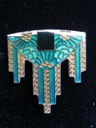 Vintage Art Deco Pierre Bex Style Geometric Enamel Rhinestone Brooch Pin