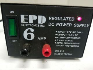 Vintage Epd Regulated Dc Power Supply Model Dvp - 612 6 Amp Etcs