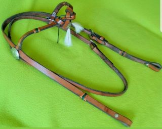 Neat Vintage Futurity Brow Headstall Bridle 1 - 1/2 " Silver Rosettes Conchos Nr
