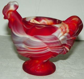 Vintage Imperial Glass Red Satin Slag Rooster Chicken Egg Cup Holder Toothpicks