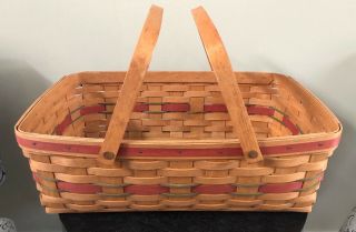 Vintage Longaberger Basket Green And Red Detail With 2 Handles