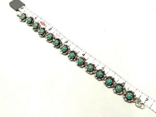 Vtg Sterling Silver Turquoise Inlay Link Bracelet Flower Floral Taxco Mexico 3 4
