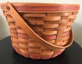 Vintage Longaberger Round Basket With Red Detail 1 Handle